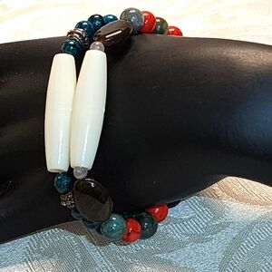 Vintage FENG SHUI  Bird Dzi Multicolor Beaded Bracelets Duo